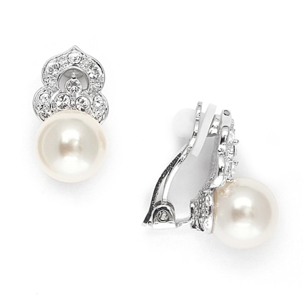 Clip On Cubic Zirconia & Soft Cream Pearl Earrings
